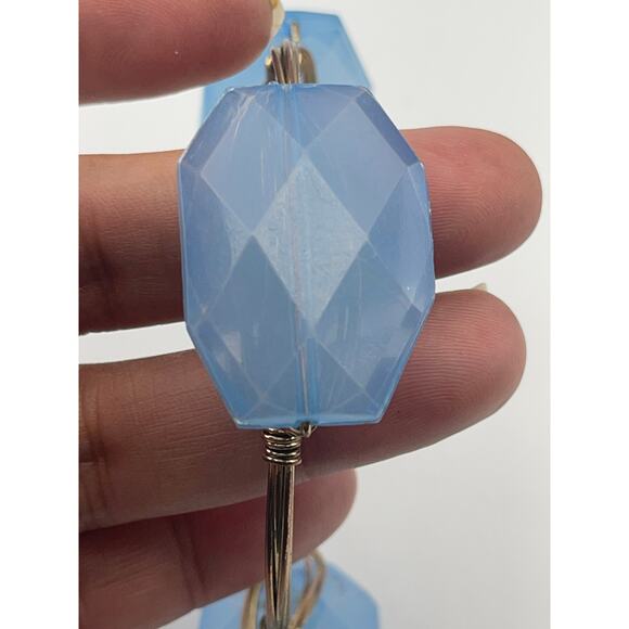 Vintage Blue Faux Stone Wrapped Wire Bangle Bracelet B18 - Picture 1 of 12